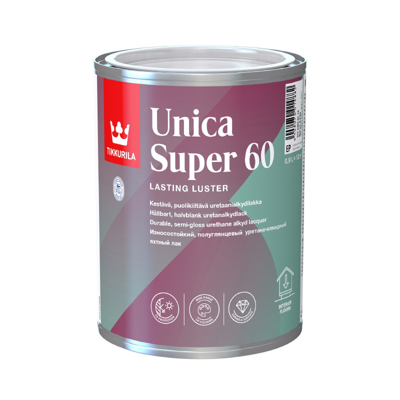 Уника Супер 60 ЕР (UNICA SUPER) алкидоуретановый лак универсальный п/гл. (0,9л) ТИККУРИЛА 